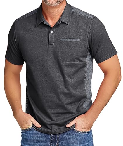 zitysport Polo Shirt Männer Freizeit Sport Poloshirt Kurzarm Funktionsshirt Leicht Schnelltrocknend Atmungsaktiv Tshirt Sommer(DunkelGrau-XL) von zitysport