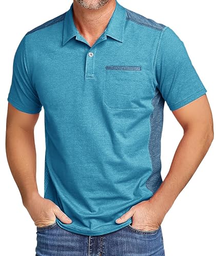 zitysport Poloshirt Kurzarm Herren Regular Fit Golf Shirt Schnelltrocknen Atmungsaktives Polohemd Herren Knitterfrei Outdoor Shirt Männer Sport Polo T-Shirts mit Brusttasche(Grüner See-3XL) von zitysport