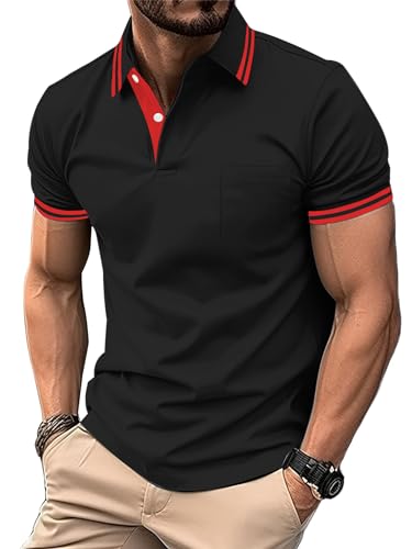 zitysport Polo Shirt Männer Kurzarm Atmungsaktives Golf Poloshirt Herren Sommer Sport Polohemd Shirt mit Brusttasche Casual Basic T-Shirt(Schwarz-M) von zitysport