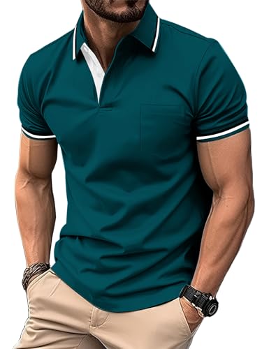 zitysport Poloshirt Herren Kurzarm Shirt Atmungsaktives Golf Polo Shirt Männer Sommer Shirts Sport Basic Slim Fit Tshirt mit Brusttasche Polohemd(Dunkles Türkis-3XL) von zitysport