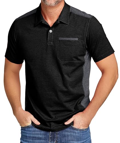 zitysport Poloshirt Herren Kuzarm Tennis Polohemd Schnelltrocknend Atmungsaktiv Sport Tshirt Leicht Polo Shirt Männer(Schwarz-M) von zitysport