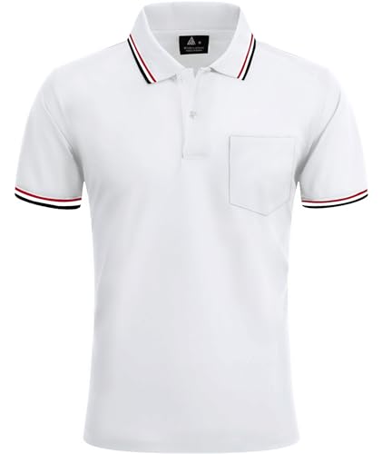 zitysport Poloshirt Männer Kuzarm Tennis Polohemd Funktion Atmungsaktiv Tshirt mit Brusttasche Outdoor Polo Shirt Herren Regular Fit Golf Shirt Sport(Weiß-2XL) von zitysport