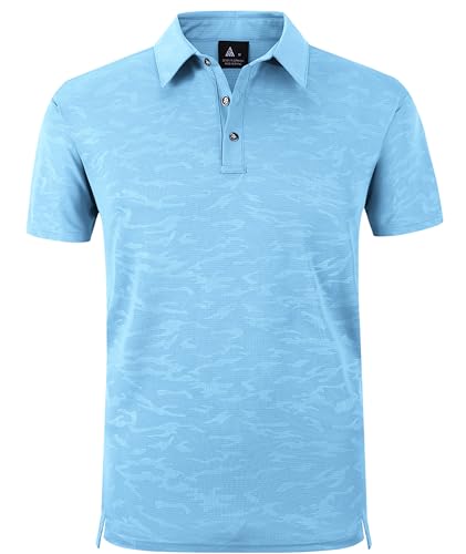 zitysport Poloshirts Herren Kurzarm Basic Polo Hemd Schnelltrocknend Golf T-Shirts Sport Atmungsaktiv Outdoor mit Knopfleiste Shirt Männer Tennis Casual Poloshirt(Mondblau-2XL) von zitysport