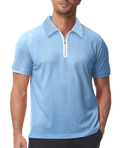 zitysport Poloshirts Herren Kurzarm Regular Fit Polo Hemd Schnelltrocknend T-Shirts Sommer Sport Funktionsshirt Leicht Golf Reißverschluss Polo Shirt Männer(Mittagsblau-L) von zitysport