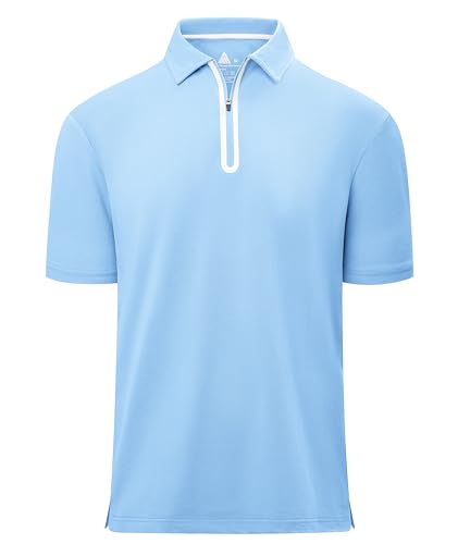 zitysport Poloshirts Herren Kurzarm Regular Fit Polo Hemd Schnelltrocknend T-Shirts Sommer Sport Funktionsshirt Leicht Golf Reißverschluss Polo Shirt Männer(Mittagsblau-L) von zitysport
