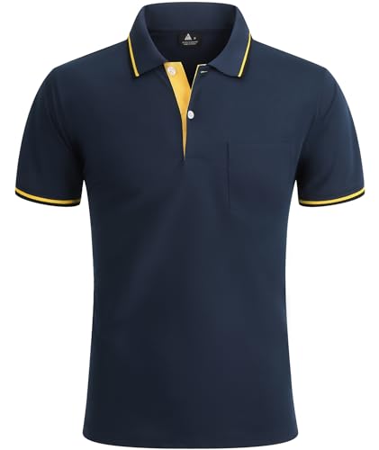 zitysport Poloshirts Herren Kuzarm Sport Shirt Hemd mit Brusttasche Funktionsshirt Schnelltrocknend Atmungsaktiv Tshirt Männer Polo Golf Regular Fit(Marineblau-L) von zitysport