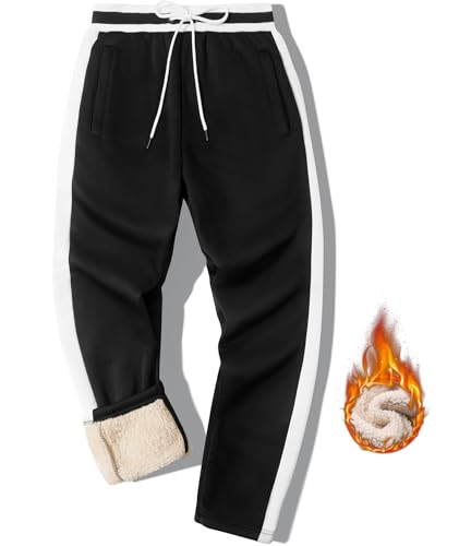 zitysport Thermo Jogginghose Gefüttert Herren Fleecehose Jogger Trainingshosen Kordelzug Warm Gefüttert Sporthose mit Taschen Herren Fleecehose für Winter Männer Sweathose(M-Schwar) von zitysport