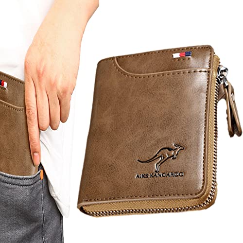 Zjhukfmc Geldbörse aus echtem Leder, Herren-Geldbörse mit Reißverschluss, blockierend, lässig, Retro, horizontale Geldbörse, multifunktionaler Führerschein-Kartenhalter, Geldbörse, 12 x 10 x 2 von zjhukfmc