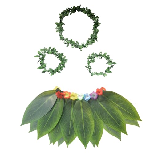 zjhukfmc Hawaii-Grasröcke Für Damen - Hawaii Stirnband + Armbänder - Realistisches Blattdesign Atmungsaktive Tropical Accessoires Für Schule Veranstaltung Resort Pool Party Hochzeit von zjhukfmc