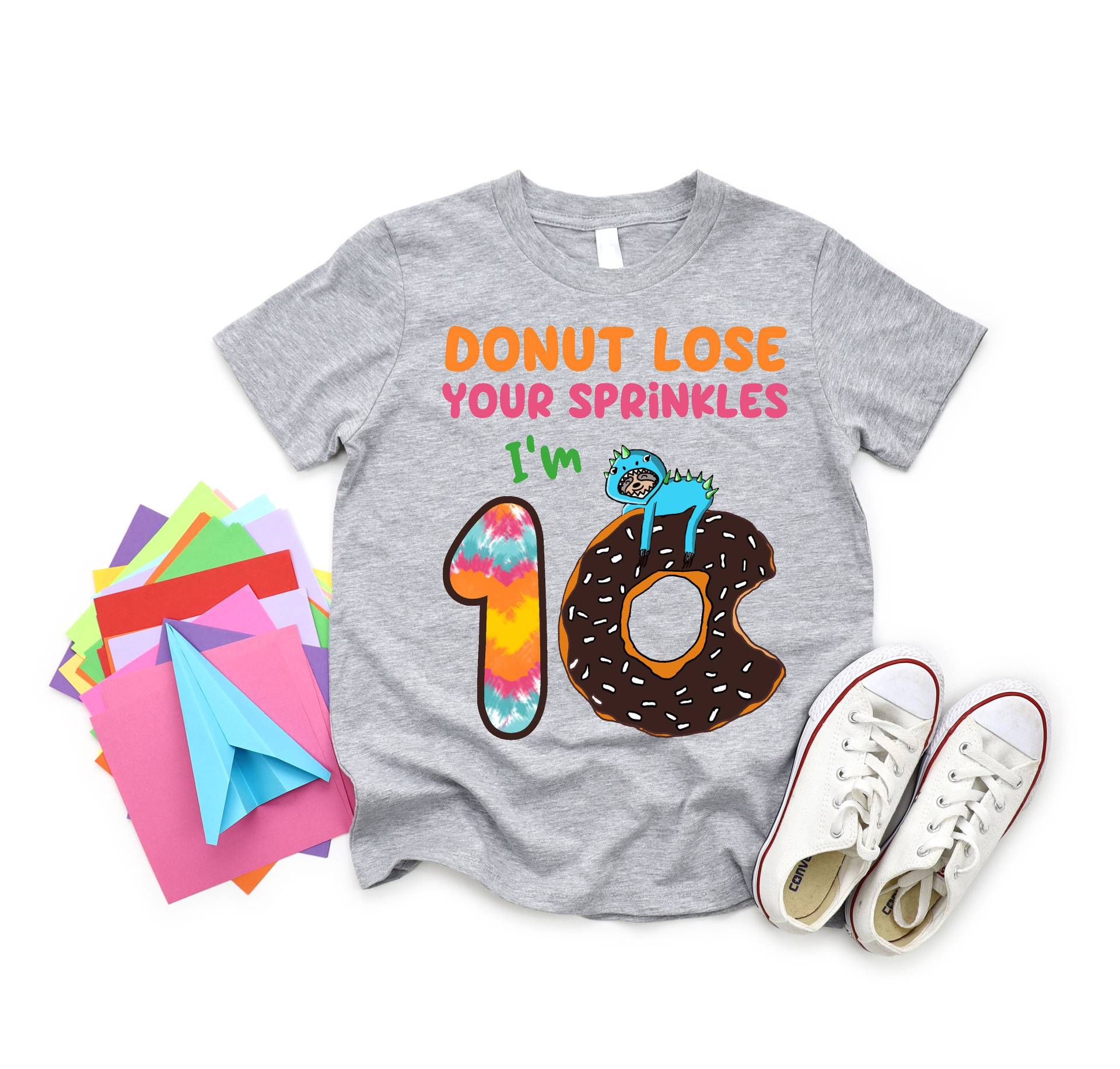 10. Geburtstag Faultier Donut Shirt - Lustiges Zitat T-Shirt Zum Verlieren Ihre Streusel Dinosaurier 10 Jahre Altes Mädchen Outfit Tie-Dye von zjthreads