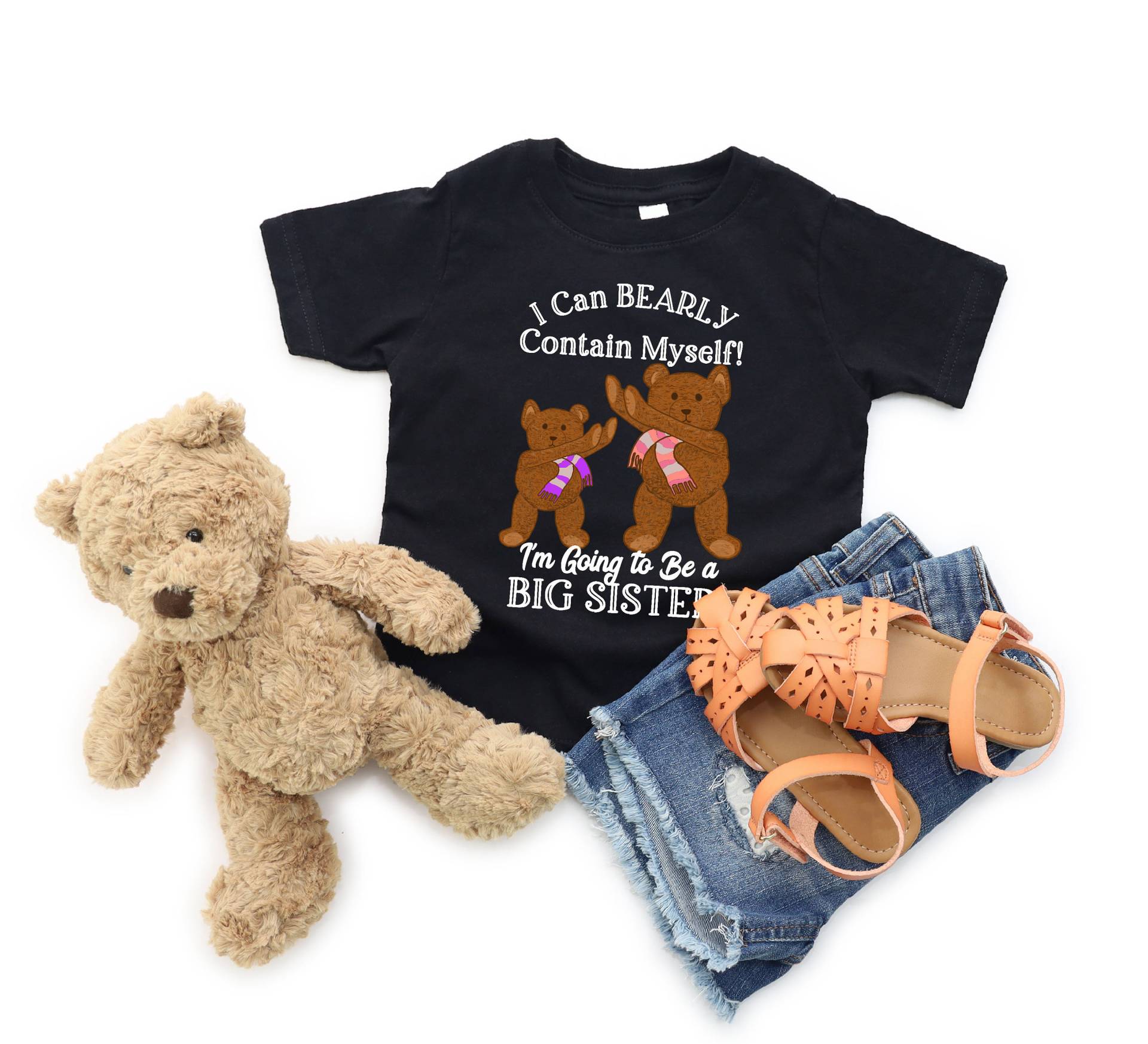 Lustiges Großes Schwester-Teddybär-Schwangerschaftsankündigungs-Shirt - Schwangerschaft Offenbaren Outfit Kleinkind, Kinder, Mädchen von zjthreads