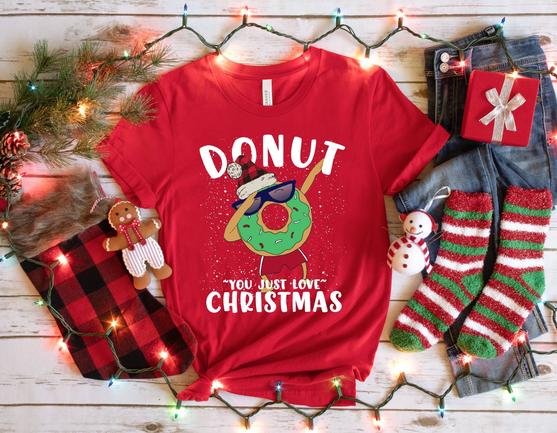 Weihnachts Donut Shirt - You Just Love Tshirt Lustiger Weihnachtsspruch Tupfender T-Shirt Für Kinder, Jungen, Mädchen von zjthreads