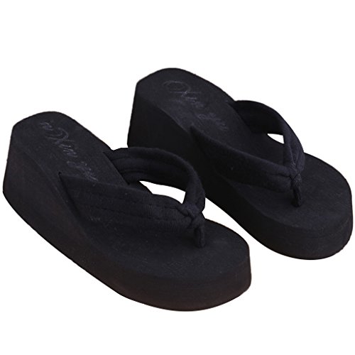 zkm Sommer Soft Women Wedge Sandalen Tanga Flip Flops Plattform Hausschuhe Strand Schwarz von zkm
