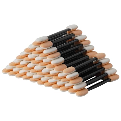 Lidschatten-Applikatoren, Einweg-Lidschatten-Pinsel, Schwammspitze, ovales Make-up-Werkzeug, doppelseitig, Lidschattenpinsel, Comestic-Applikator für Mädchen, Damen, tägliche Schönheit (schwarz), 60 von zkxhbxd