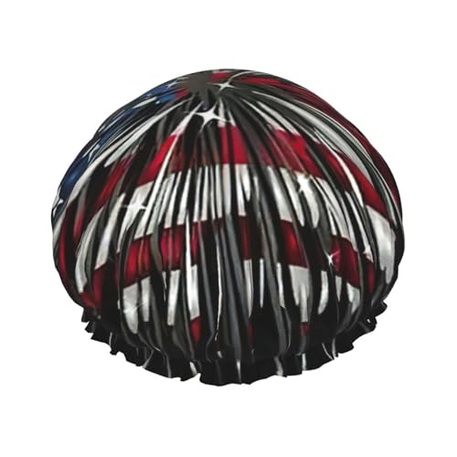 Amerikanische Flagge Feuerwerk Druck Frauen Duschhaube Badehaube Wiederverwendbare wasserdichte Doppelschichten Haarkappe Komfort von zkyfll