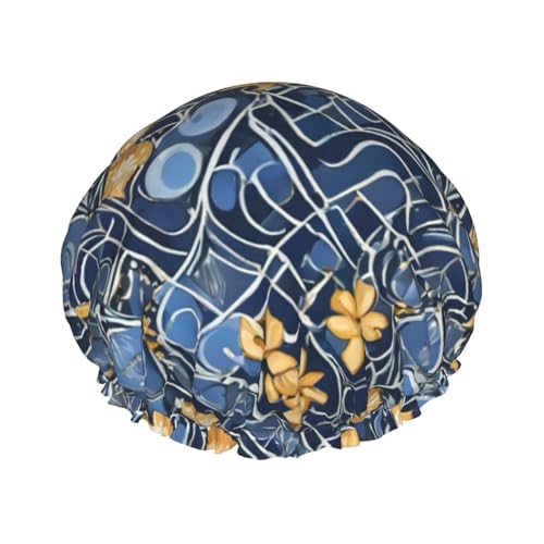 Blaues Muster 02 Druck Frauen Duschhauben Badehaube Wiederverwendbare wasserdichte Doppelschichten Haarkappe Komfort von zkyfll