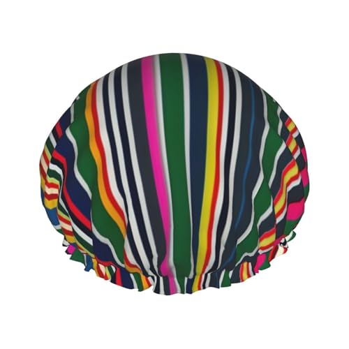 Bunte Streifen Druck Frauen Duschhaube, Badehaube, wiederverwendbar, wasserdicht, doppellagig, Haarkappe, Komfort von zkyfll