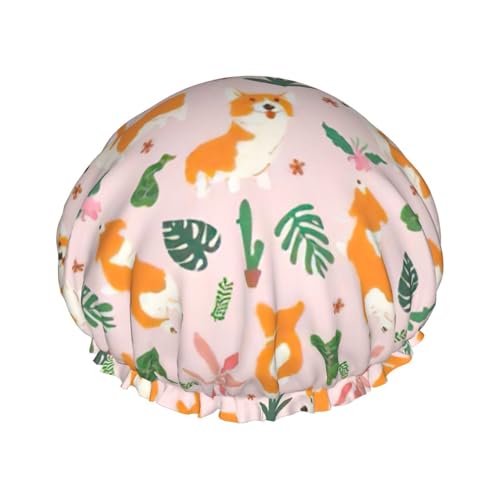 Duschhaube für Damen, Corgi-Druck, wiederverwendbar, wasserdicht, doppellagig, bequem von zkyfll