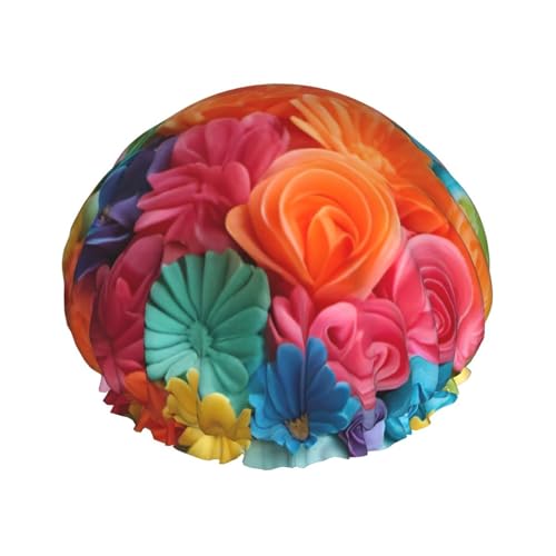 Duschhaube für Damen, wiederverwendbar, wasserdicht, doppellagig, bequem, mit Kuchenmuster, mehrfarbig von zkyfll