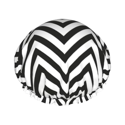 Duschhaube mit Zickzack-Streifen für Damen, wiederverwendbar, wasserdicht, doppellagig, bequem von zkyfll