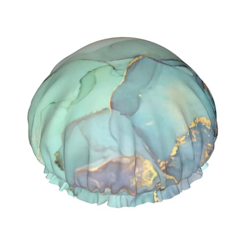 Duschhaube mit buntem Marmordruck für Damen, wiederverwendbar, wasserdicht, doppellagig, bequem von zkyfll