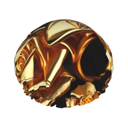 Duschhaube mit goldfarbenem Rosendruck für Damen, wiederverwendbar, wasserdicht, doppellagig, bequem von zkyfll