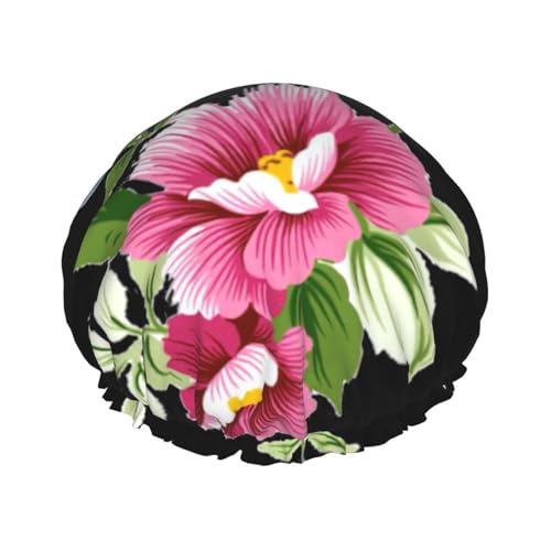 Handbemalte Duschhaube mit Blumenmuster, für Damen, wiederverwendbar, wasserdicht, doppellagig, bequem von zkyfll
