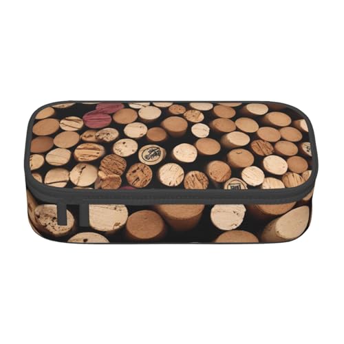 Zkyfll Federmäppchen mit Weinkork-Aufdruck, großes Fassungsvermögen, Organizer, tragbare Tasche, Make-up-Tasche, Kosmetiktasche von zkyfll