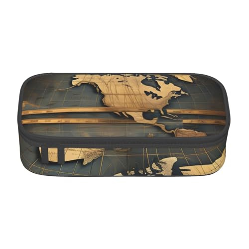 Zkyfll Federmäppchen mit Weltkugel-Aufdruck, großes Fassungsvermögen, Organizer, tragbare Tasche, Make-up-Tasche, Kosmetiktasche von zkyfll