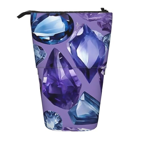 zkyfll Aufrechtes Federmäppchen, teleskopischer Stifthalter, niedliches Federmäppchen, Bleistift-Organizer, Blau Amethyst 03 von zkyfll