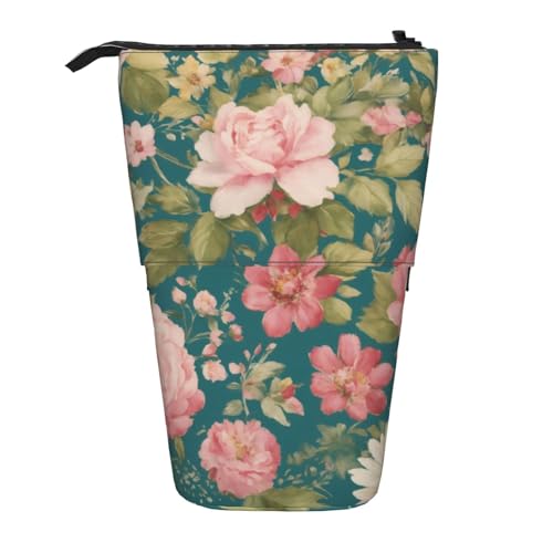 zkyfll Aufrechtes Federmäppchen mit Blüten-Aufdruck, Teleskop-Bleistifthalter, niedliches Federmäppchen, Bleistift-Organizer von zkyfll