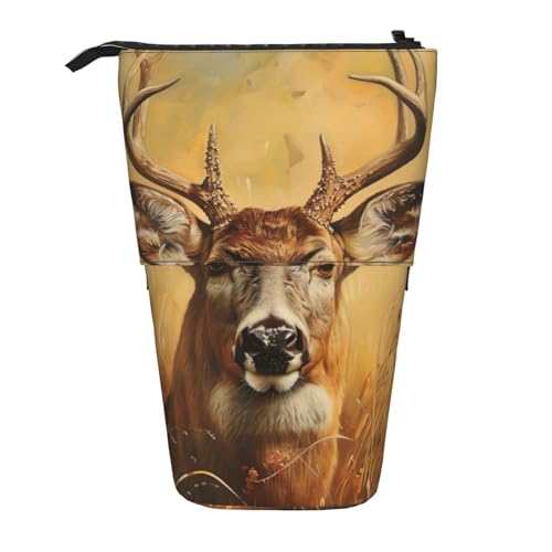 zkyfll Aufrechtes Federmäppchen mit Wildhirsch-Druck, Teleskop-Bleistifthalter, niedliches Federmäppchen, Bleistift-Organizer von zkyfll
