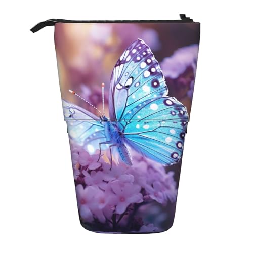 zkyfll Aufrechtes Federmäppchen mit blauem Schmetterlings-Aufdruck, Teleskop-Bleistifthalter, niedliches Federmäppchen, Bleistift-Organizer von zkyfll