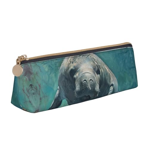 zkyfll Crazy Save Manatee Federmäppchen aus Leder, Schreibwaren-Organizer, Make-up-Tasche von zkyfll