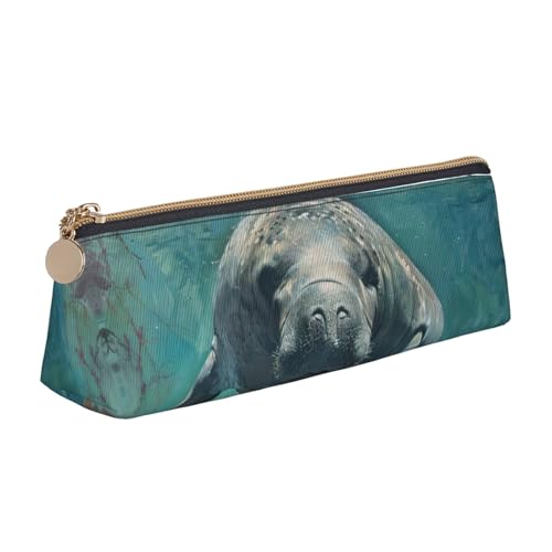 zkyfll Crazy Save Manatee Federmäppchen aus Leder, Schreibwaren-Organizer, Make-up-Tasche von zkyfll