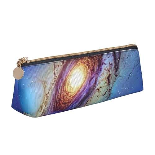 zkyfll Federmäppchen, Leder, Motiv: blaue Galaxie, Schreibwaren, Organizer, Make-up-Tasche von zkyfll