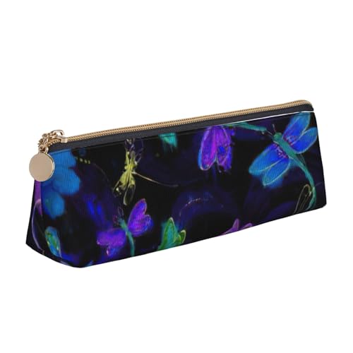 zkyfll Federmäppchen, Leder, Motiv: blaue Libellen, Schreibwaren, Organizer, Make-up-Tasche von zkyfll