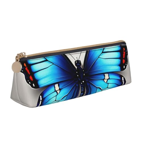 zkyfll Federmäppchen, Leder, Motiv: blauer Schmetterling, Schreibwaren, Organizer, Make-up-Tasche von zkyfll
