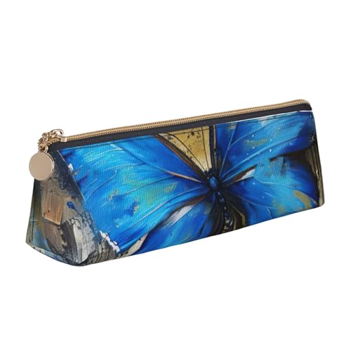 zkyfll Federmäppchen, Leder, Motiv: blauer Schmetterling, Schreibwaren, Organizer, Make-up-Tasche von zkyfll