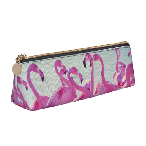 zkyfll Federmäppchen, Motiv: rosa Flamingos am Strand, personalisierbar, Leder, Federmäppchen, Schreibwaren, Organizer, Make-up-Tasche von zkyfll