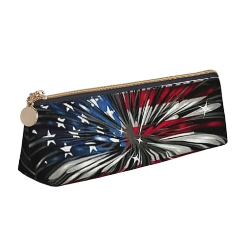 zkyfll Federmäppchen aus Leder, Motiv: Feuerwerk mit amerikanischer Flagge, Schreibwaren-Organizer, Make-up-Tasche von zkyfll