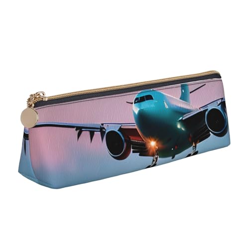 zkyfll Federmäppchen aus Leder, Motiv: Flugzeug in den Abendlichtern, personalisierbar von zkyfll