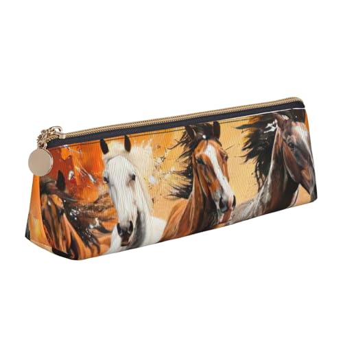 zkyfll Federmäppchen aus Leder, Motiv: Pferde, mit Kunstdruck, personalisierbar, Schreibwaren-Organizer, Make-up-Tasche von zkyfll
