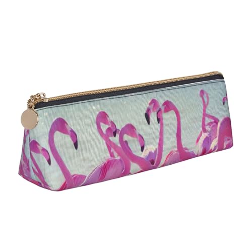 zkyfll Federmäppchen aus Leder, Motiv: rosa Flamingos am Strand, für Stifte, Schreibwaren, Make-up-Tasche von zkyfll