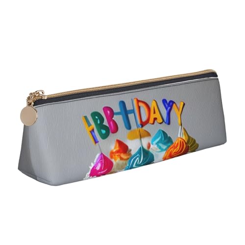 zkyfll Federmäppchen aus Leder mit "Happy Birthday"-Kuchenmuster, Schreibwaren-Organizer, Make-up-Tasche von zkyfll