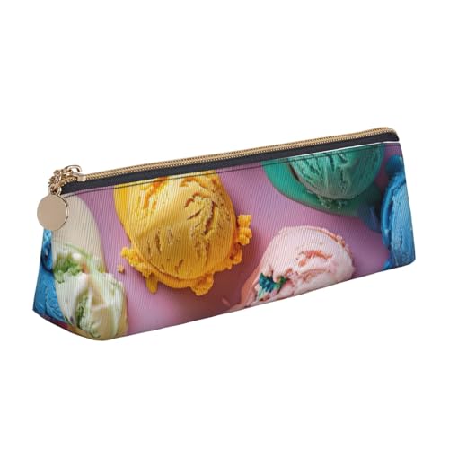 zkyfll Federmäppchen aus Leder mit buntem Eiscreme-Aufdruck, Federmäppchen, Schreibwaren, Organizer, Make-up-Tasche von zkyfll