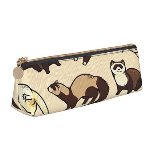 zkyfll Federmäppchen aus Leder mit haarigem Frettchen-Aufdruck, Federmäppchen, Schreibwaren, Organizer, Make-up-Tasche von zkyfll