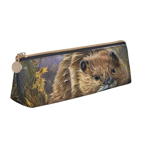 zkyfll Federmäppchen mit Biber-Aufdruck, personalisierbar, Leder-Federmäppchen, Schreibwaren-Organizer, Make-up-Tasche von zkyfll