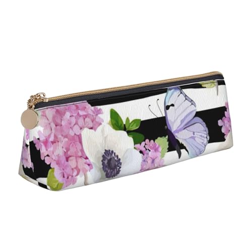 zkyfll Federmäppchen mit Blumen-Schmetterling-Motiv, personalisierbar, Leder, Federmäppchen, Schreibwaren, Organizer, Make-up-Tasche von zkyfll