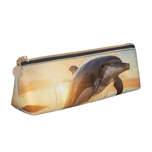 zkyfll Federmäppchen mit Delfin-Druck, Leder, Federmäppchen, Schreibwaren, Organizer, Make-up-Tasche von zkyfll